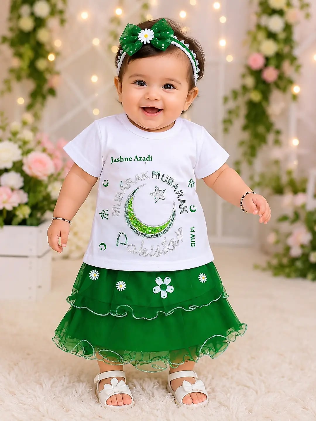 14 August 2 Pcs Girl's Fancy Embroidered Shirt And Skirt Set image 3