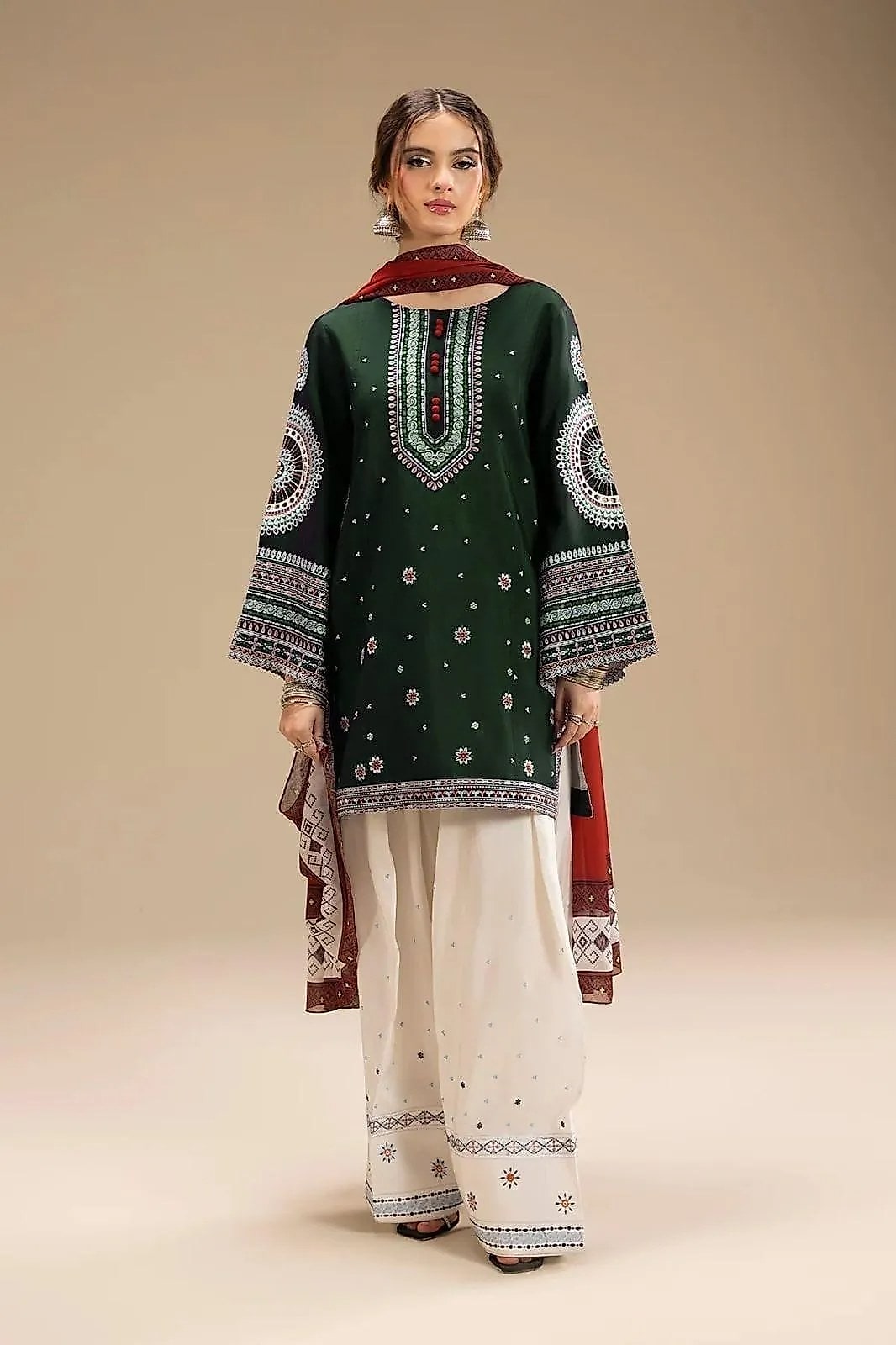 Green Embroidered 3-Piece Dhanak Suit for Women image 2