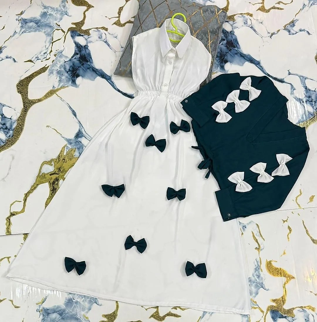 Girls Georgette Bow Top Maxi Set Green White image 3