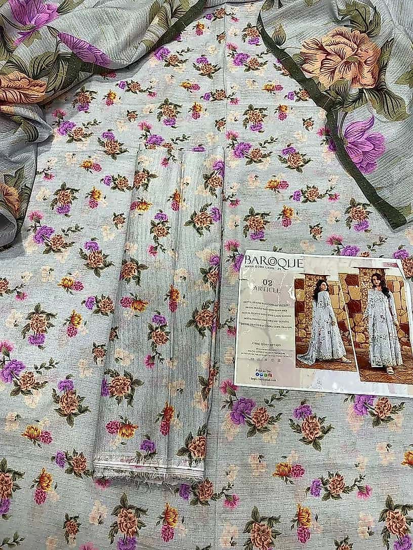 Lawn Printed 3 Pcs Set Grey image 4