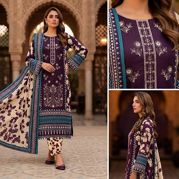 3 Piece Unstitched Lawn Suit For Women Printed Lawn Dress With Matching Dupatta And Trouser