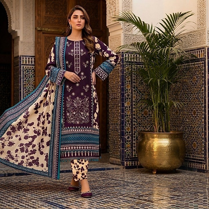 3 Piece Unstitched Lawn Suit For Women Printed Lawn Dress With Matching Dupatta And Trouser image 2
