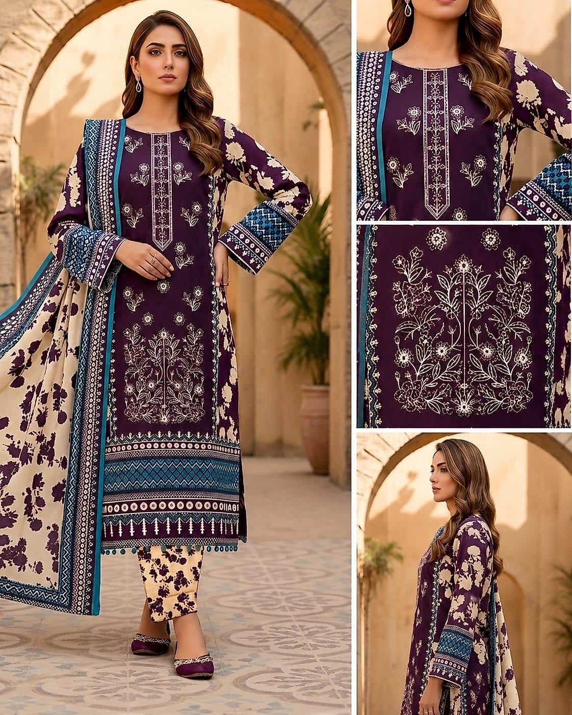 3 Piece Unstitched Lawn Suit For Women Printed Lawn Dress With Matching Dupatta And Trouser image 3