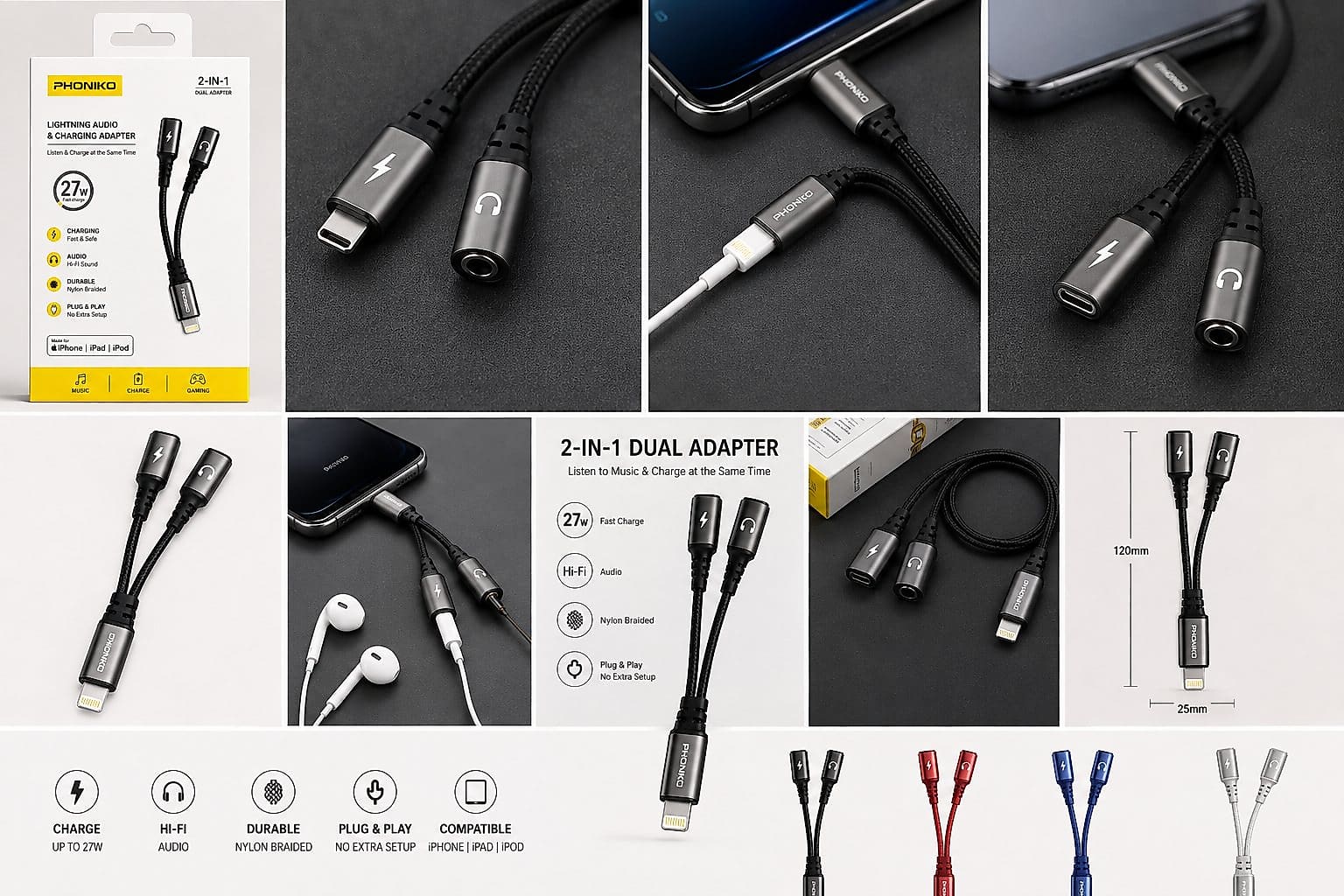 Gunrate 2-in-1 Lightning Audio & Charging Adapter – 27W Fast Charging image 3