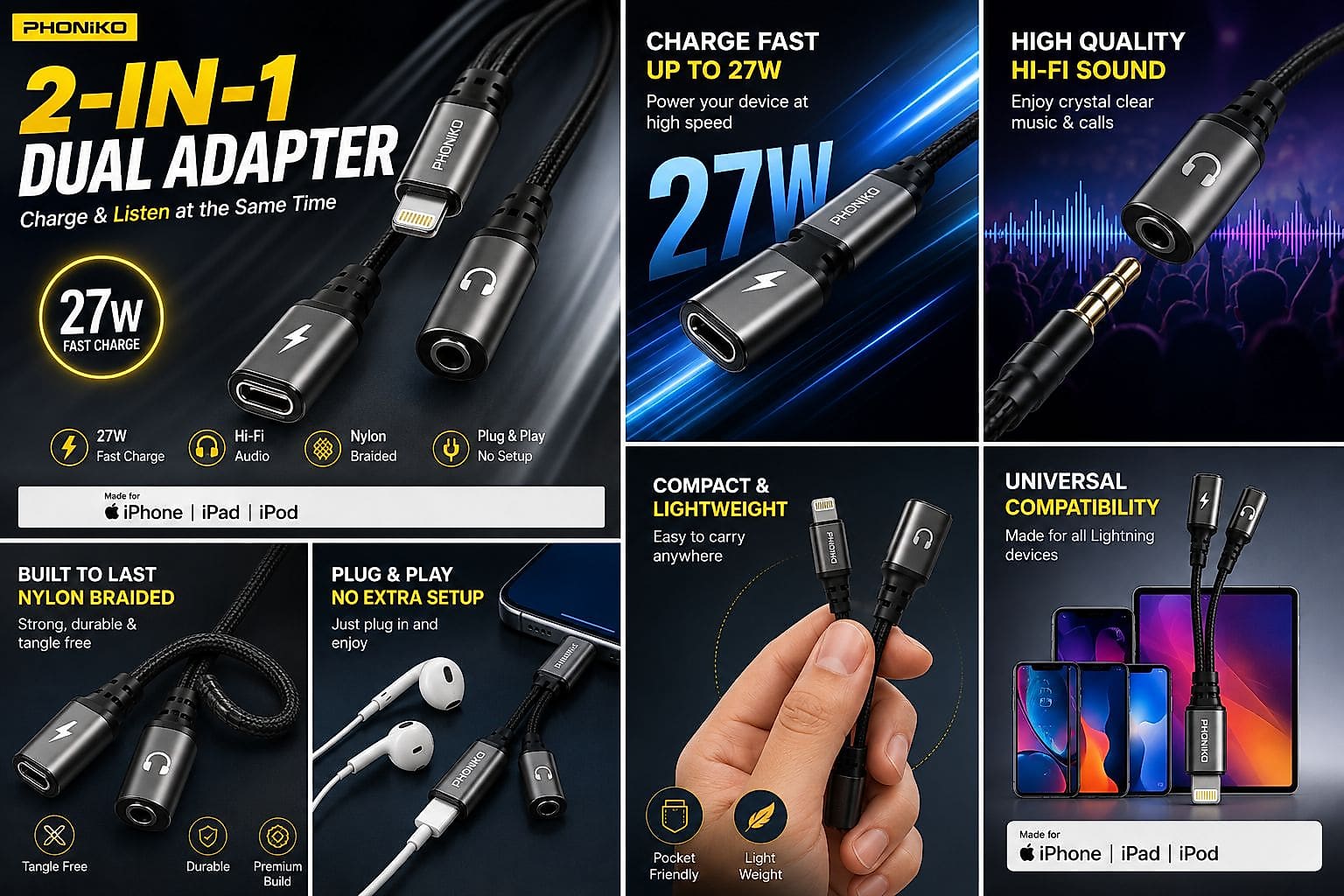Gunrate 2-in-1 Lightning Audio & Charging Adapter – 27W Fast Charging image 4