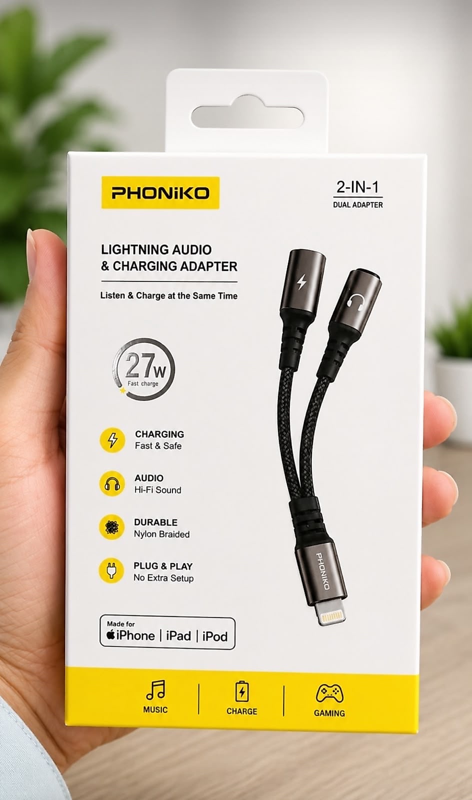 Gunrate 2-in-1 Lightning Audio & Charging Adapter – 27W Fast Charging image 2