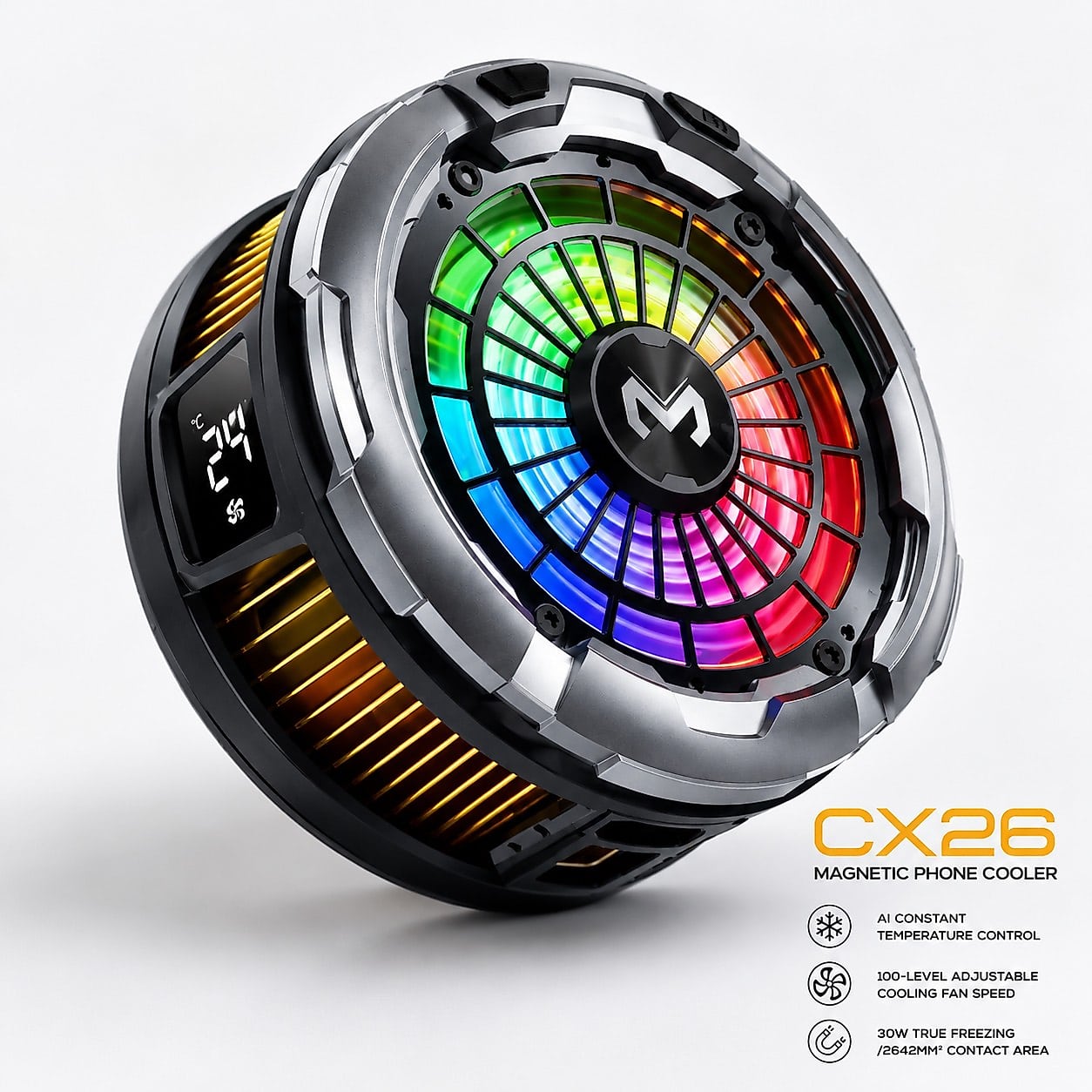 MEMO CX26 30W Magnetic Phone Cooler – RGB Gaming Cooling Fan with 100-Level Speed Control