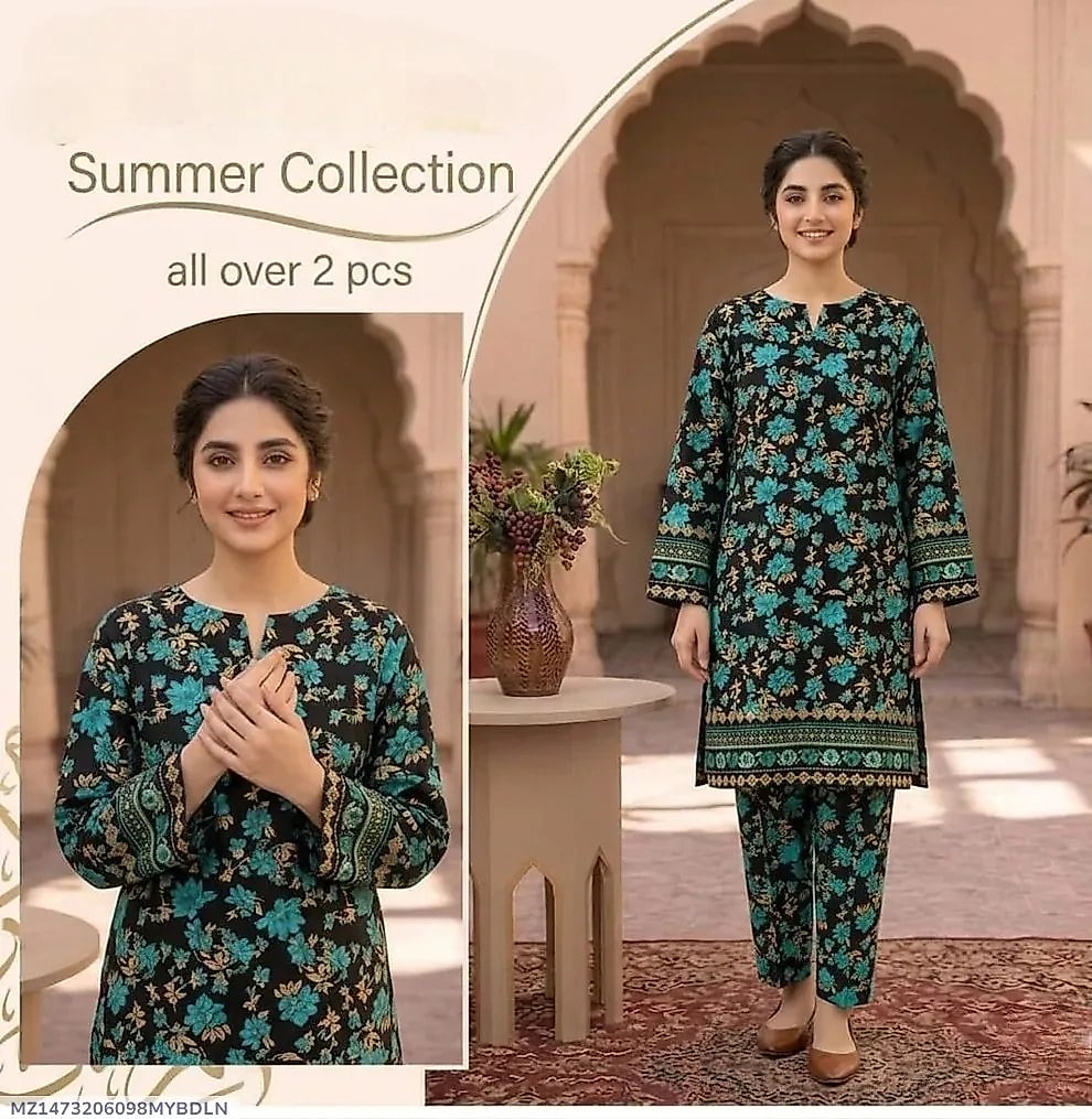 Stylish 2 Pcs Women's Unstitched Printed Suit